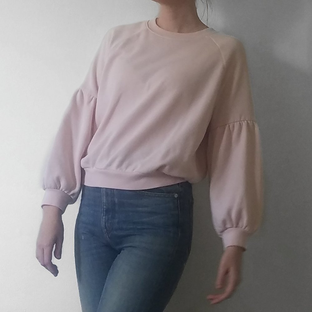 aerie Balloon Sleeve Crew Neck Sweatshirt Pastel Ballet Pink